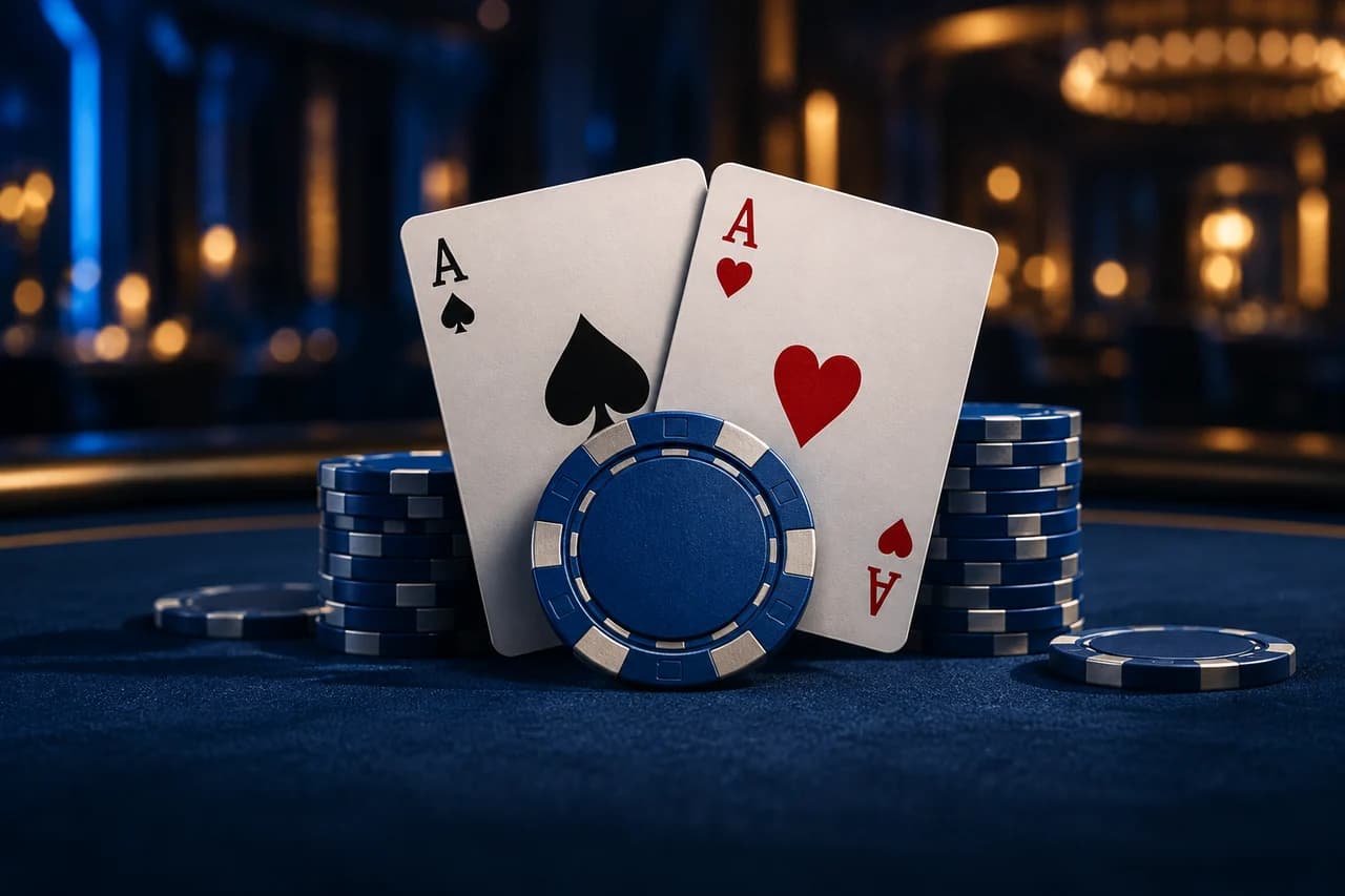 To esser og blå casinochips