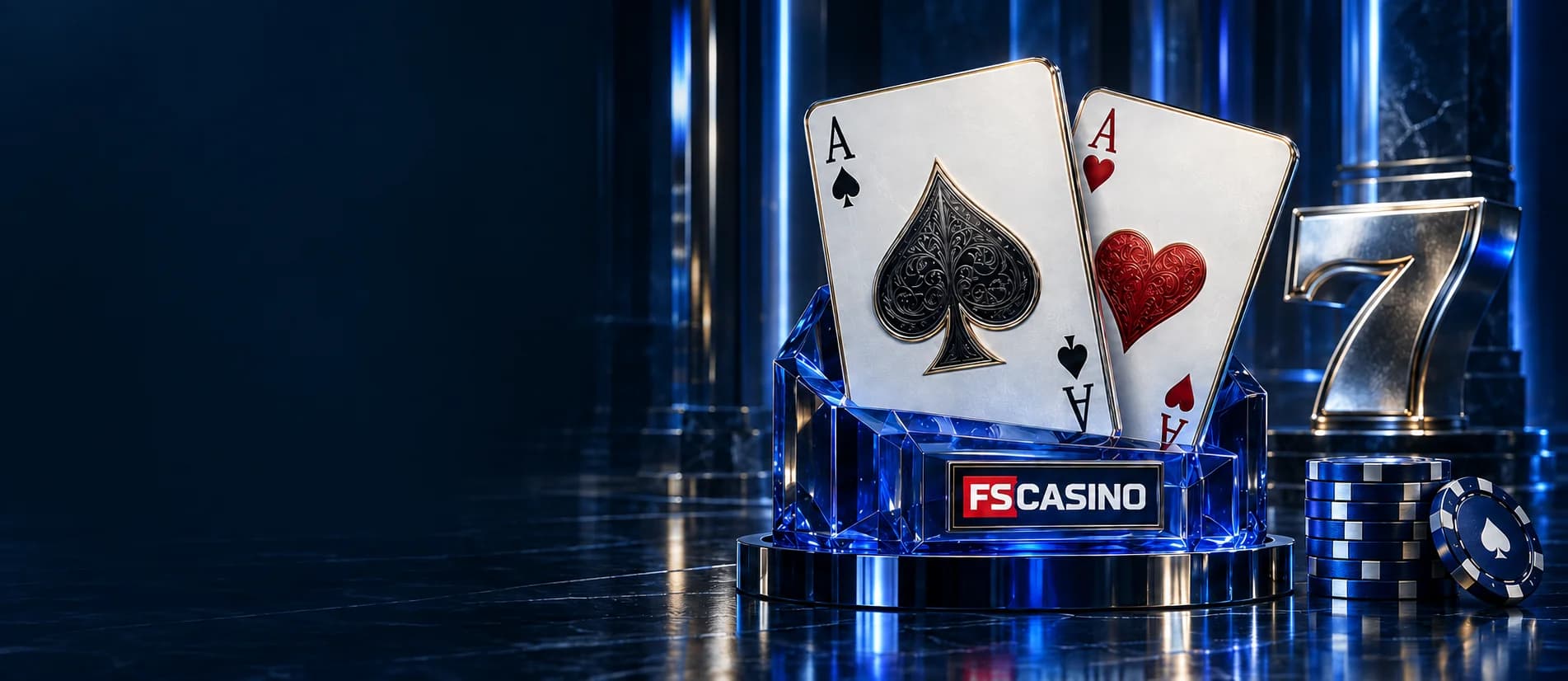 To esser i blåt glas med FS Casino-emblem